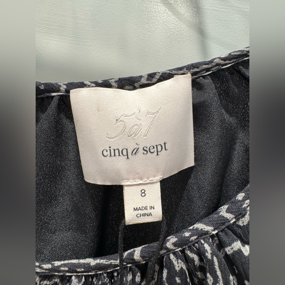 Cinq a Sept Annabel Silk Dress Black Printed Tiered Ruffle Georgette Size 8 NEW - Picture 6 of 9